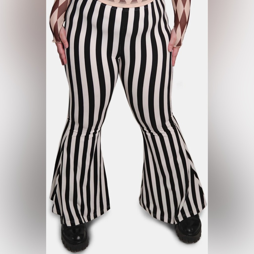 Forest Ink Beetle Flare Pants - black and white striped pants
